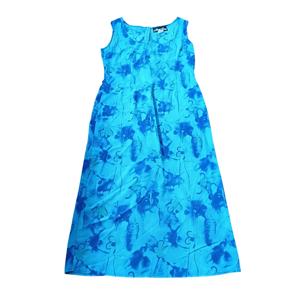 Meghan Matthews Maxi Dress Women L Blue Turquoise Abstract Floral USA